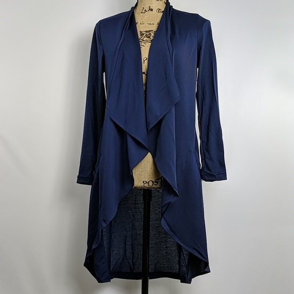 Navy drape front open cardigan - Picture 3 of 7